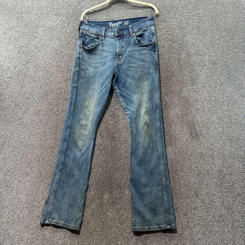Wrangler Retro Slim Bootcut Jeans Mens Medium Wash Denim Blue 33x32